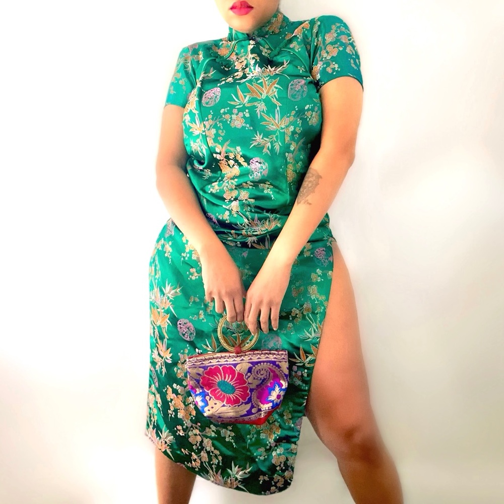 Vintage green oriental dress size small
